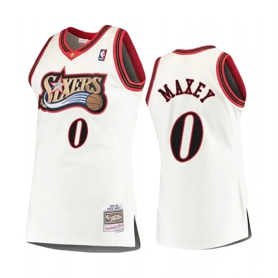 Tyrese Maxey 0 Philadelphia 76ers Hardwood Classics White NBA Jersey Men's