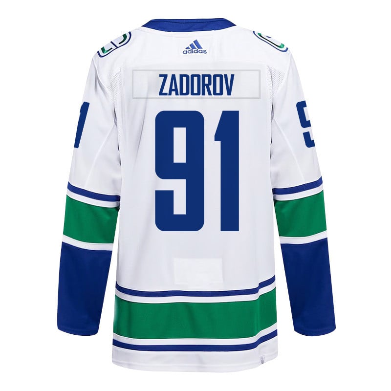 Nikita Zadorov 91 Vancouver Canucks 2024 Playoffs Patch Away White NHL Jersey Men's