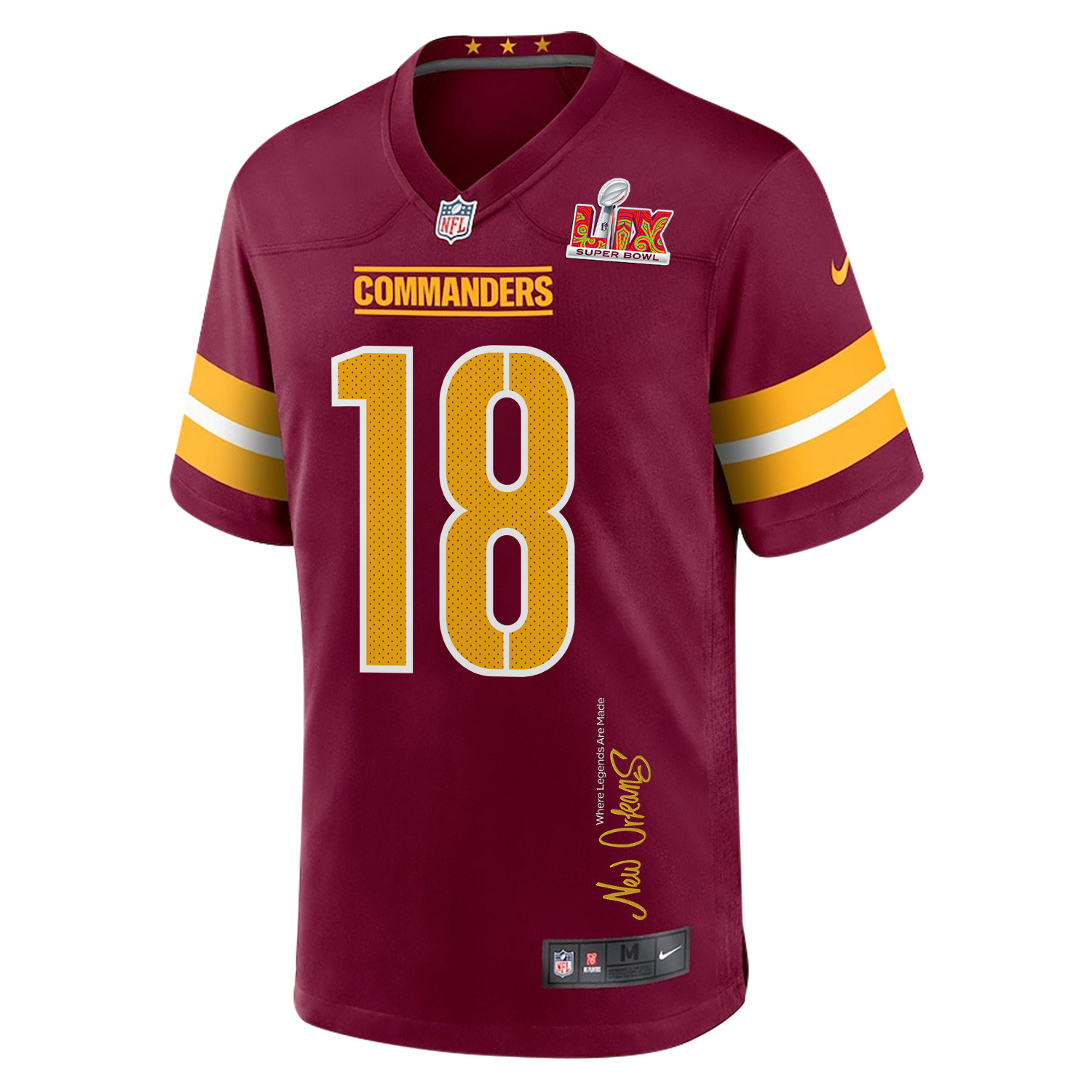 Marcus Mariota 18 Washington Commanders Super Bowl LIX New Orleans Where Legends Are Made' EMBROIDERED Game Burgundy NFL Jersey Men's