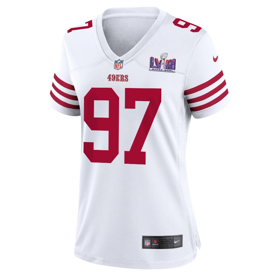 Nick Bosa 97 San Francisco 49ers Super Bowl LVIII Patch Game White NFL Jersey Women's