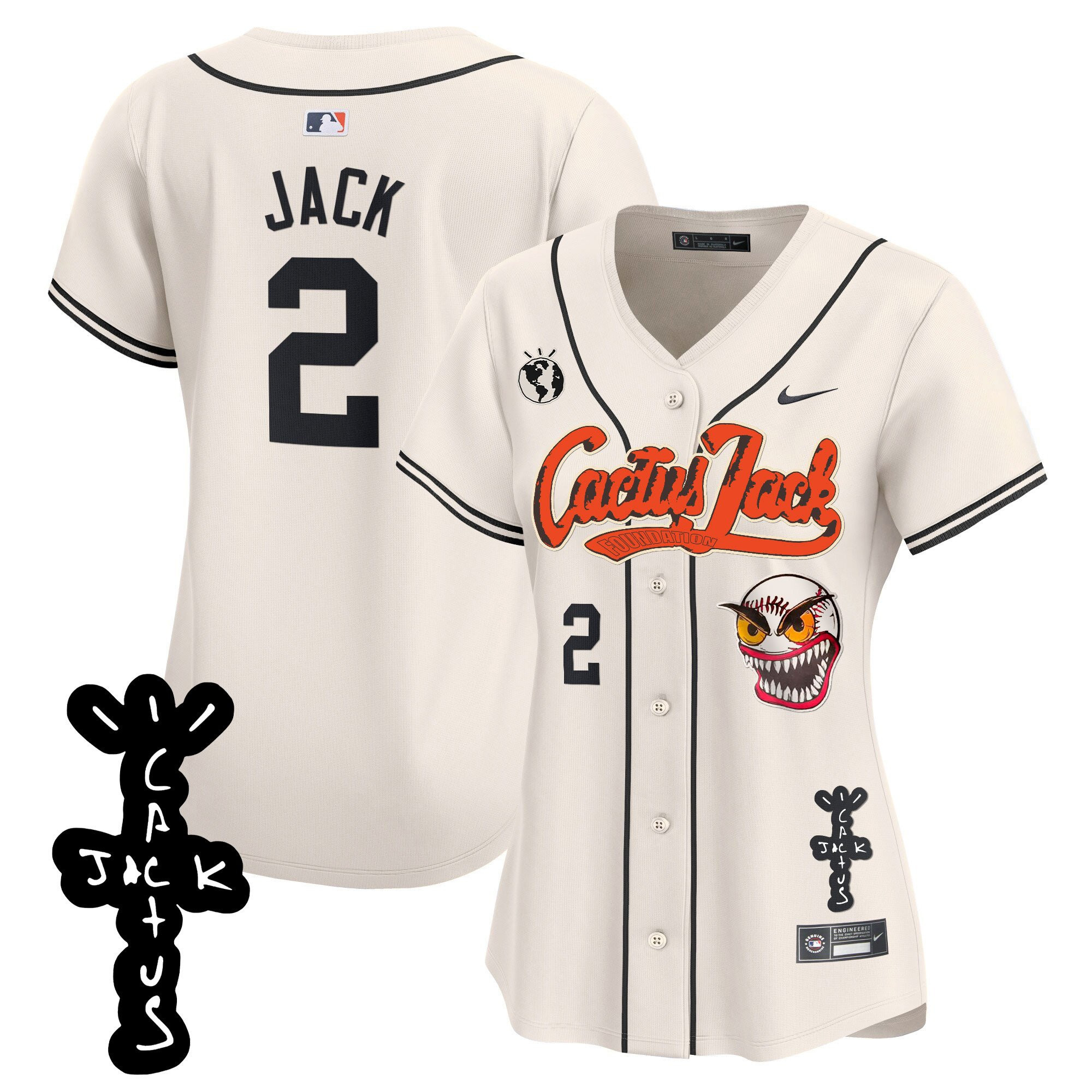 Jack 2 Houston Astros Cactus Jack Patch V2 Cream MLB Jersey Women's