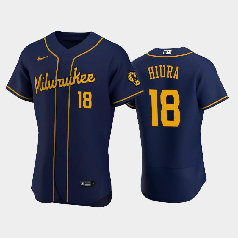 Milwaukee Brewers 18 Keston Hiura Alternate Team Navy MLB Jersey Men's