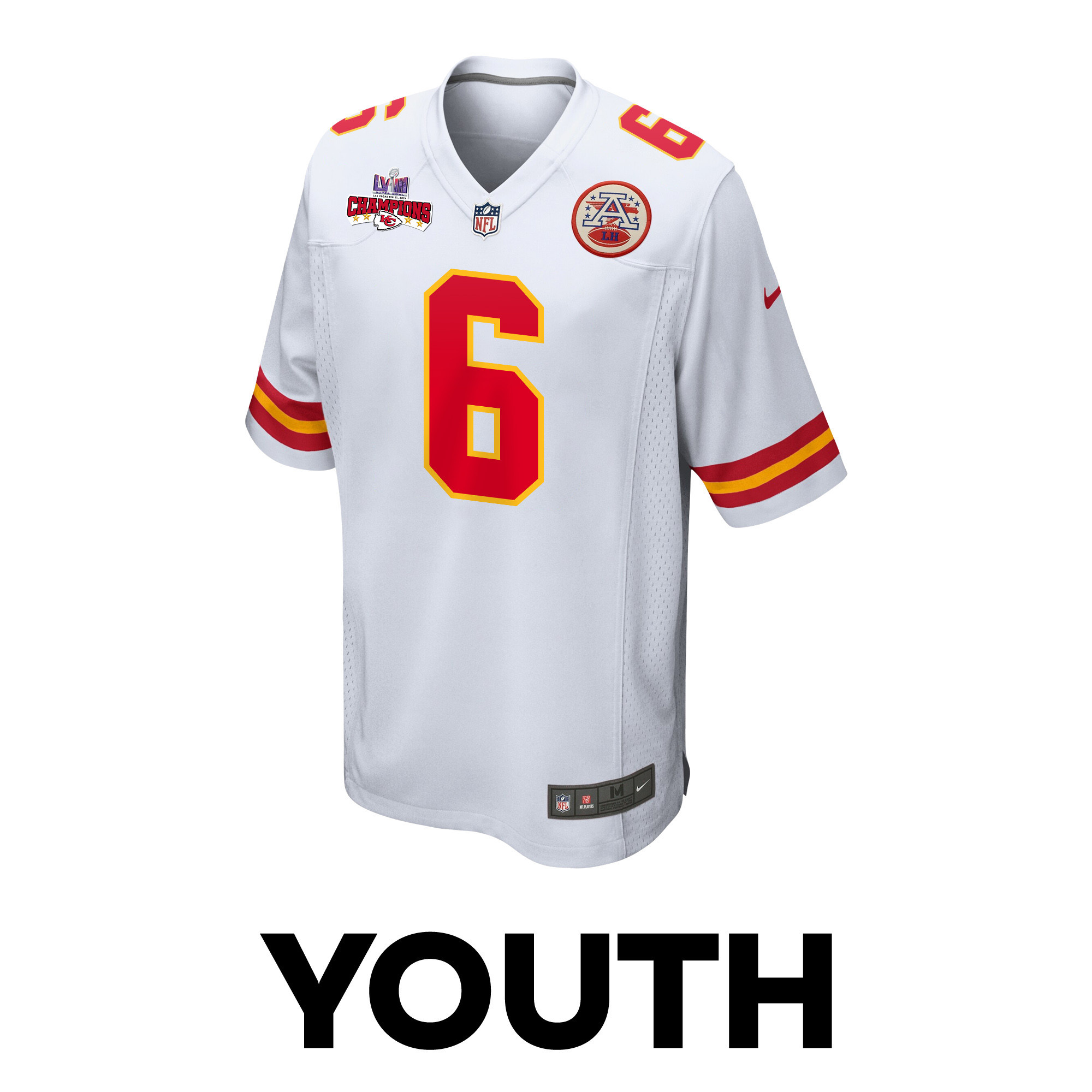 Bryan Cook 6 Kansas City Chiefs Super Bowl LVIII Champions 4 Stars Patch Game White NFL Jersey Youth