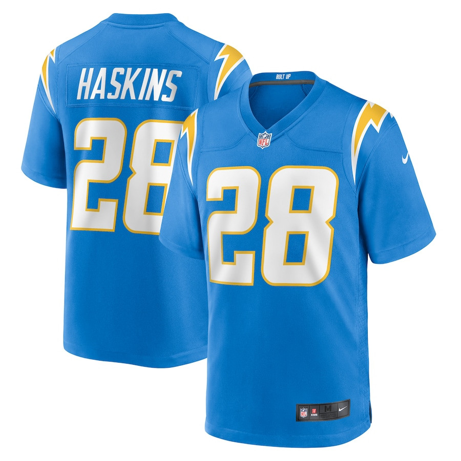 Hassan Haskins 28 Los Angeles Chargers Player Game Powder Blue NFL Jersey Men's