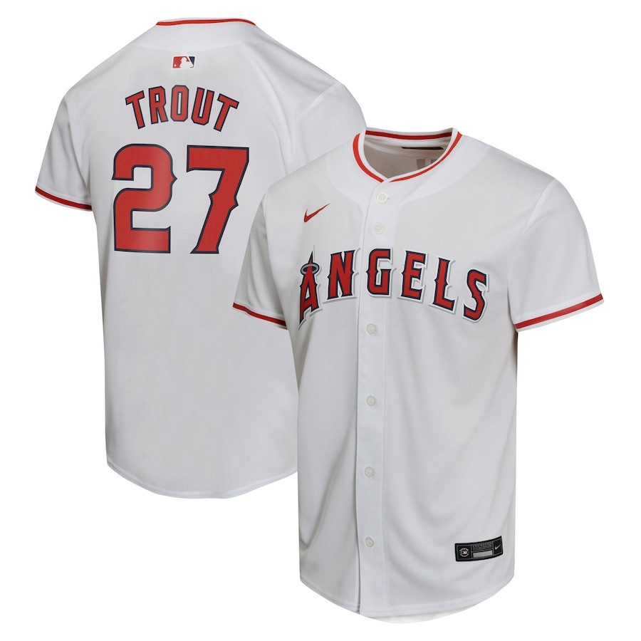 Mike Trout 27 Los Angeles Angels Home Game Player White MLB Jersey Youth