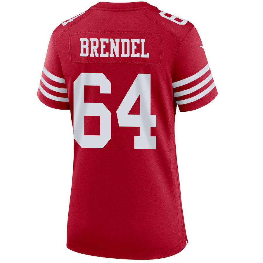 Jake Brendel 64 San Francisco 49ers Super Bowl LVIII Patch Game Scarlet NFL Jersey Women's
