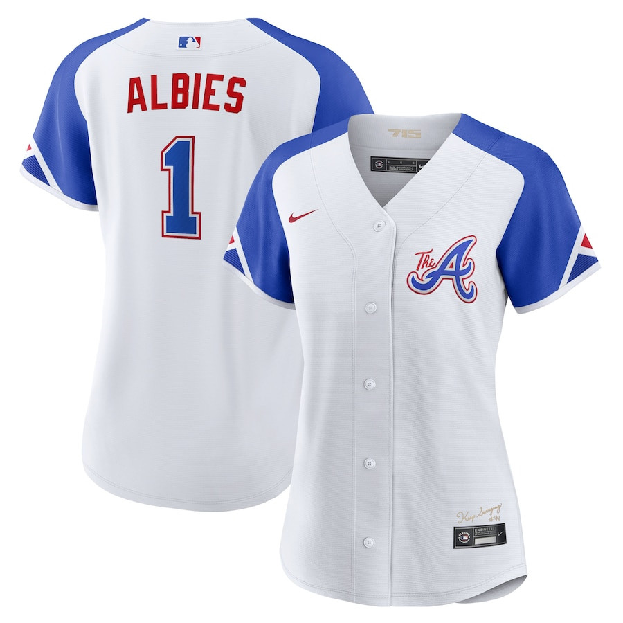 Ozzie Albies 1 Atlanta Braves 2023 City Connect White MLB Jersey Women's