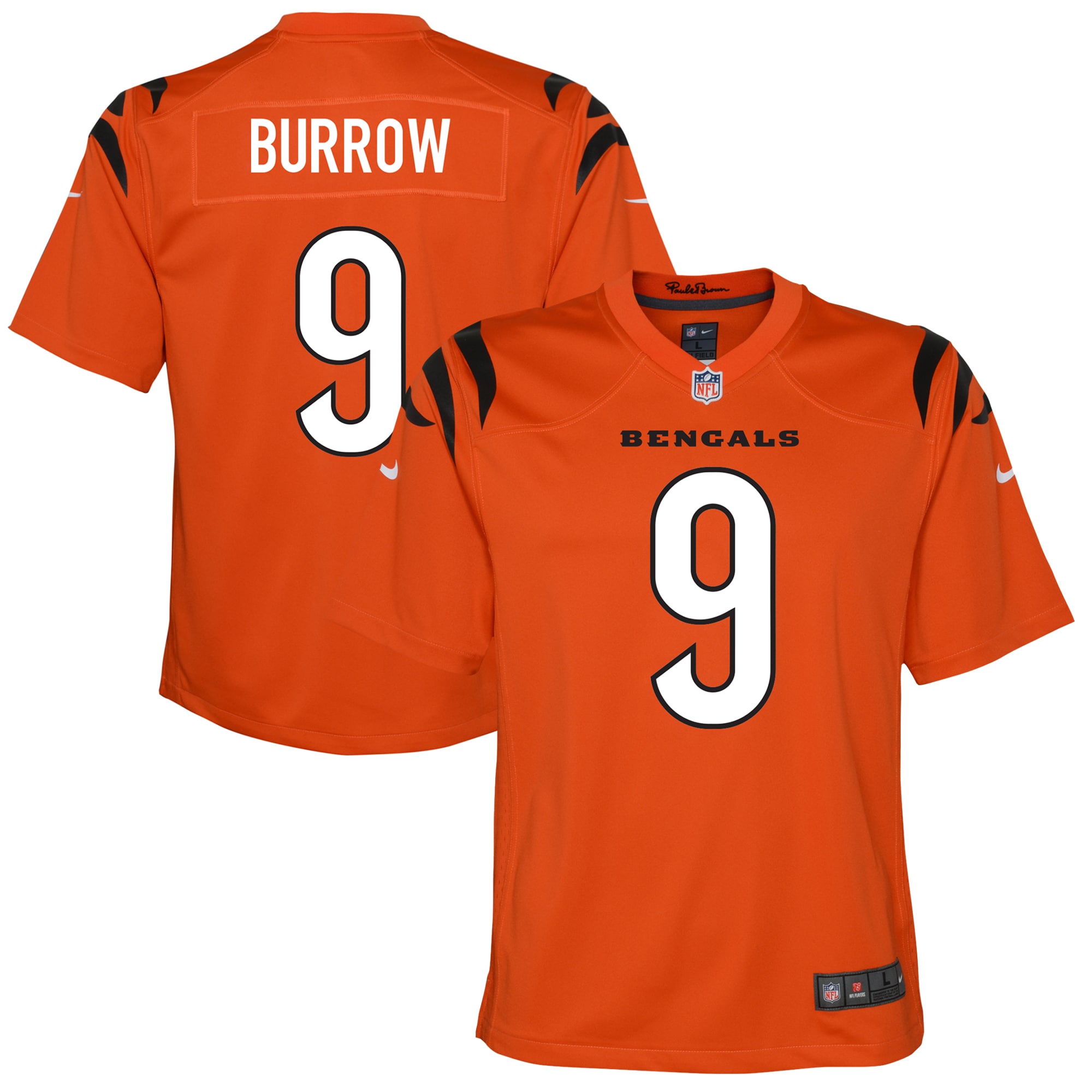 Cincinnati Bengals Joe Burrow Orange Game NFL Jersey Youth