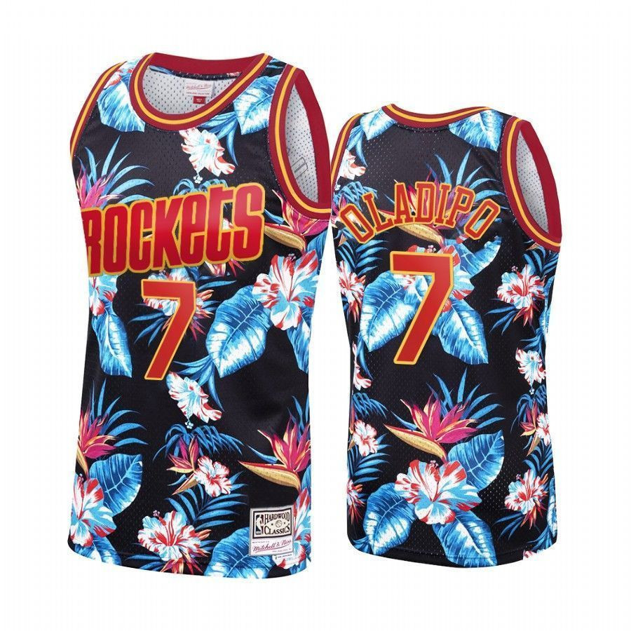 Victor Oladipo 7 Houston Rockets Black Floral Fashion NBA Jersey Men's