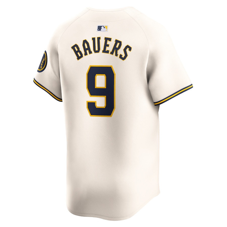Jake Bauers 9 Milwaukee Brewers Home Limited Player Cream MLB Jersey Men's