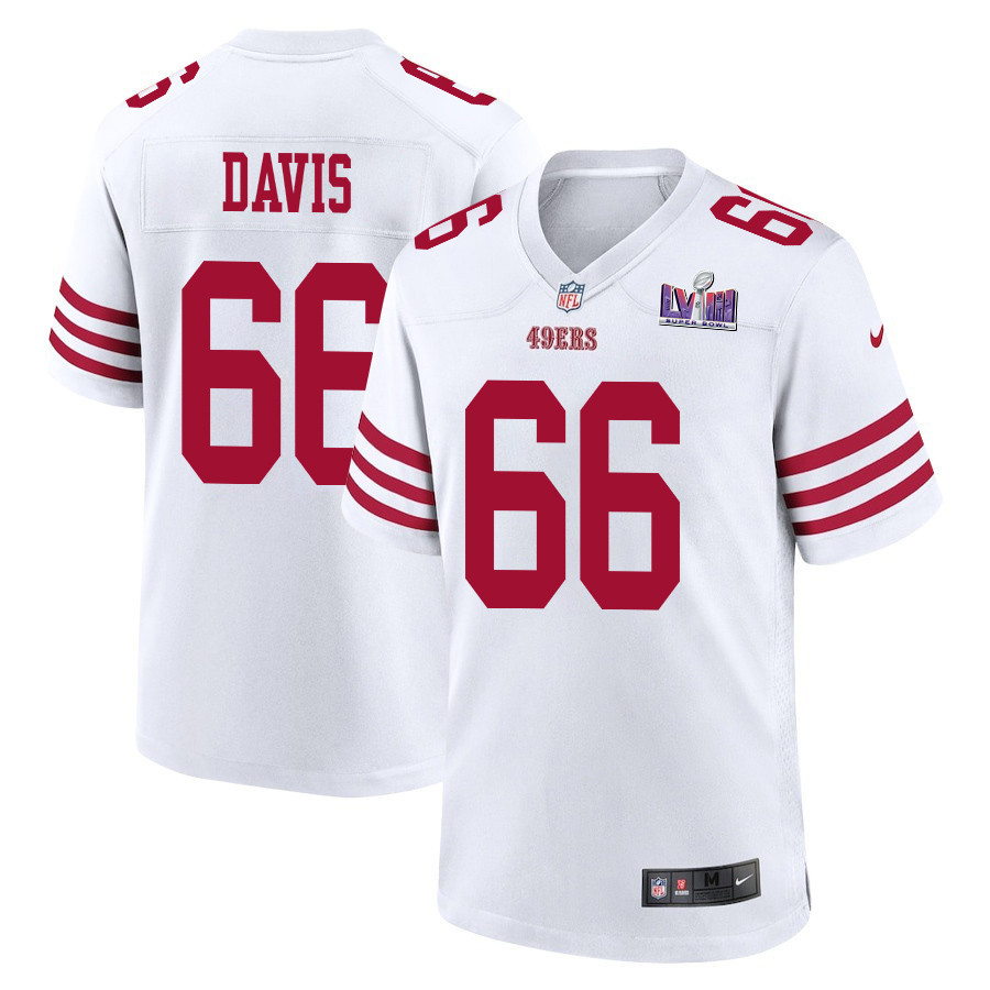 Jesse Davis 66 San Francisco 49ers Super Bowl LVIII Patch Game White NFL Jersey Men's