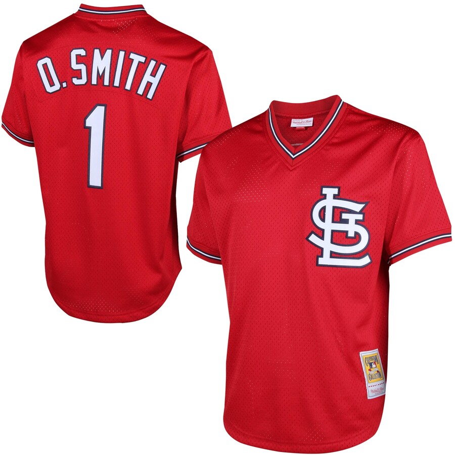 Ozzie Smith St. Louis Cardinals Mitchell&Ness Cooperstown Mesh Batting Practice Jersey Red