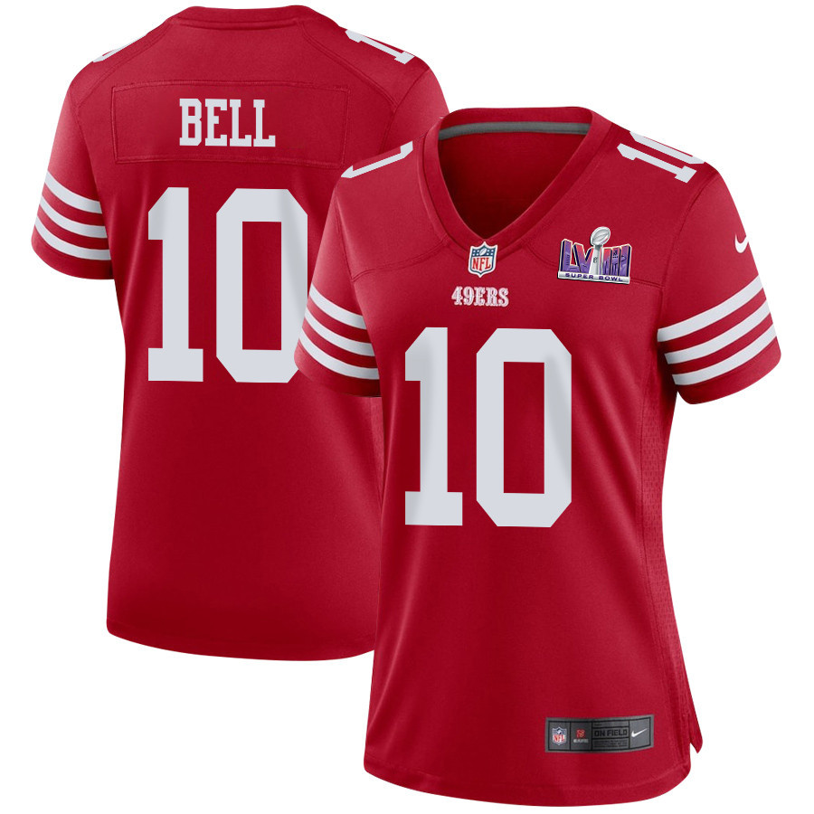 Ronnie Bell 10 San Francisco 49ers Super Bowl LVIII Patch Game Scarlet NFL Jersey Women's