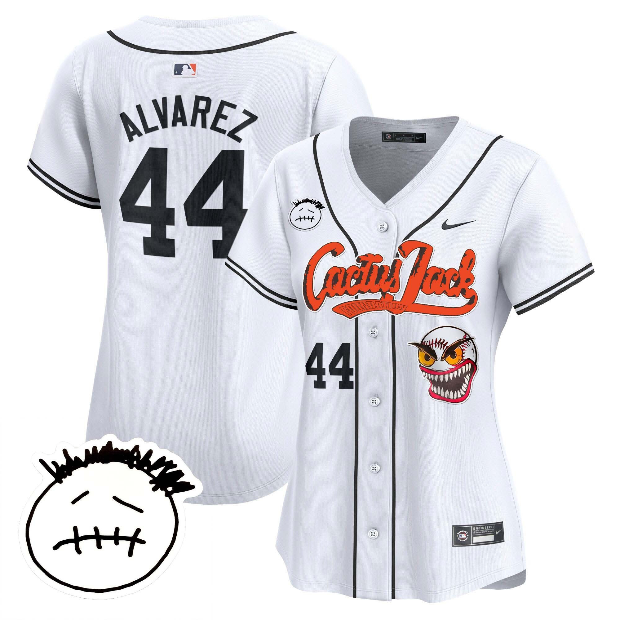 Yordan Alvarez 44 Houston Astros Cactus Jack Patch V3 White MLB Jersey Women's