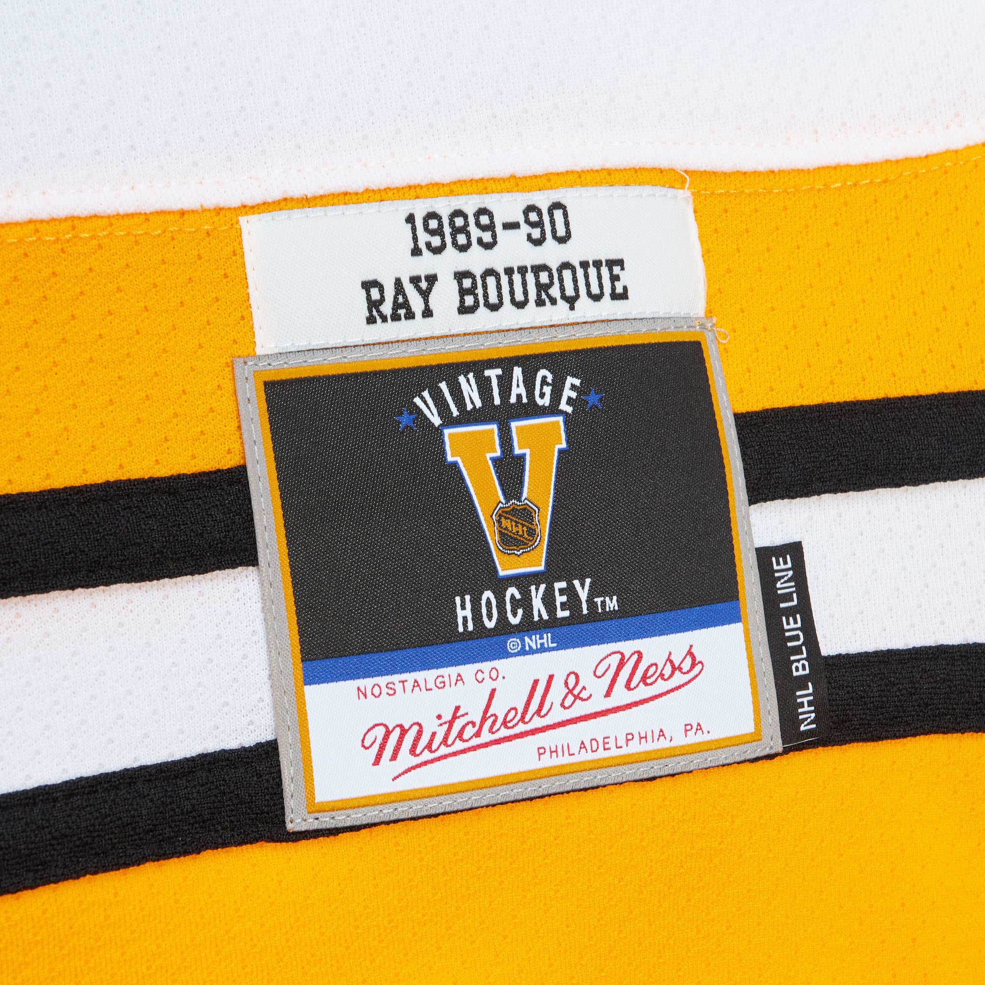 Boston Bruins Ray Bourque Mitchell Ness White Captain Patch 1989/90 Blue Line Player NHL Jersey Men's