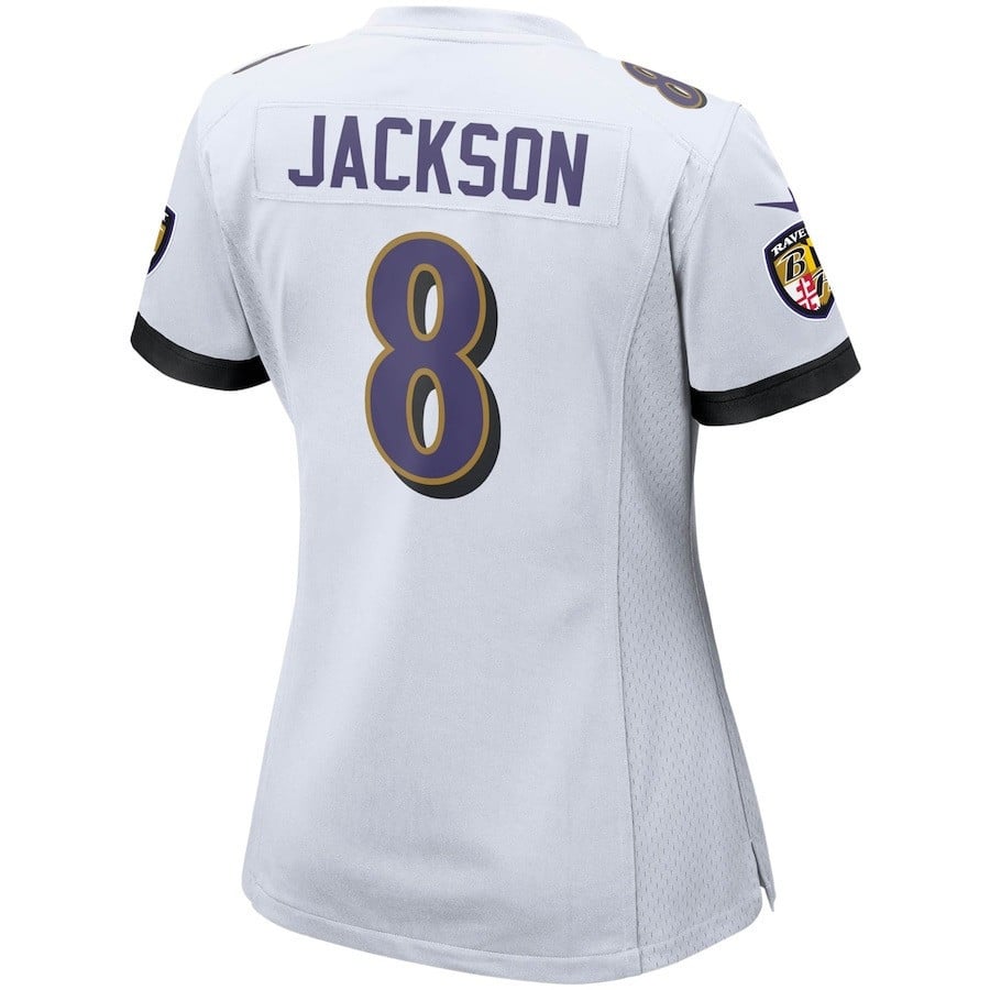 Lamar Jackson 8 Baltimore Ravens Lamar the Merrier Game White NFL Jersey Women's