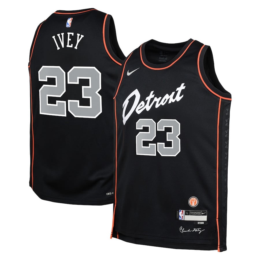 Jaden Ivey 23 Detroit Pistons 2023/24 City Edition Swingma Black NBA Jersey Youth