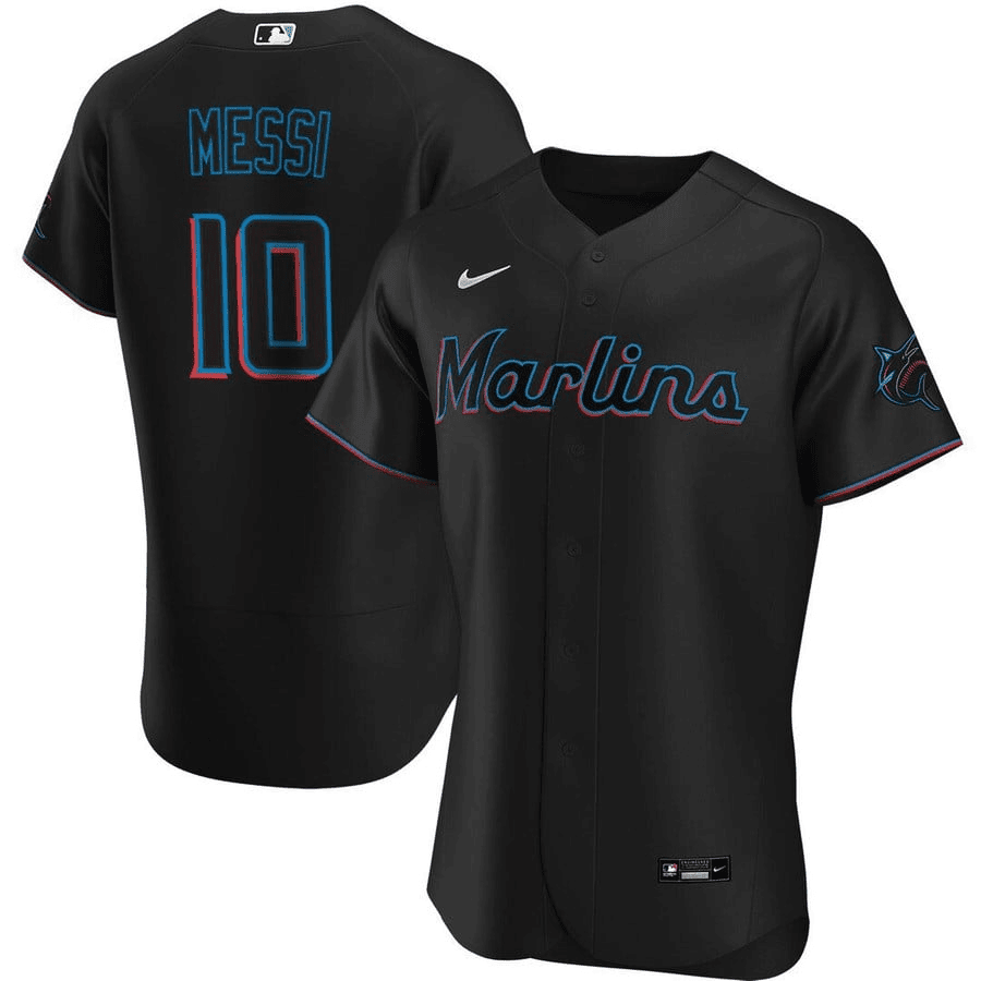 Lionel Messi Miami Marlins Elite Stitched Black MLB Jersey Men's