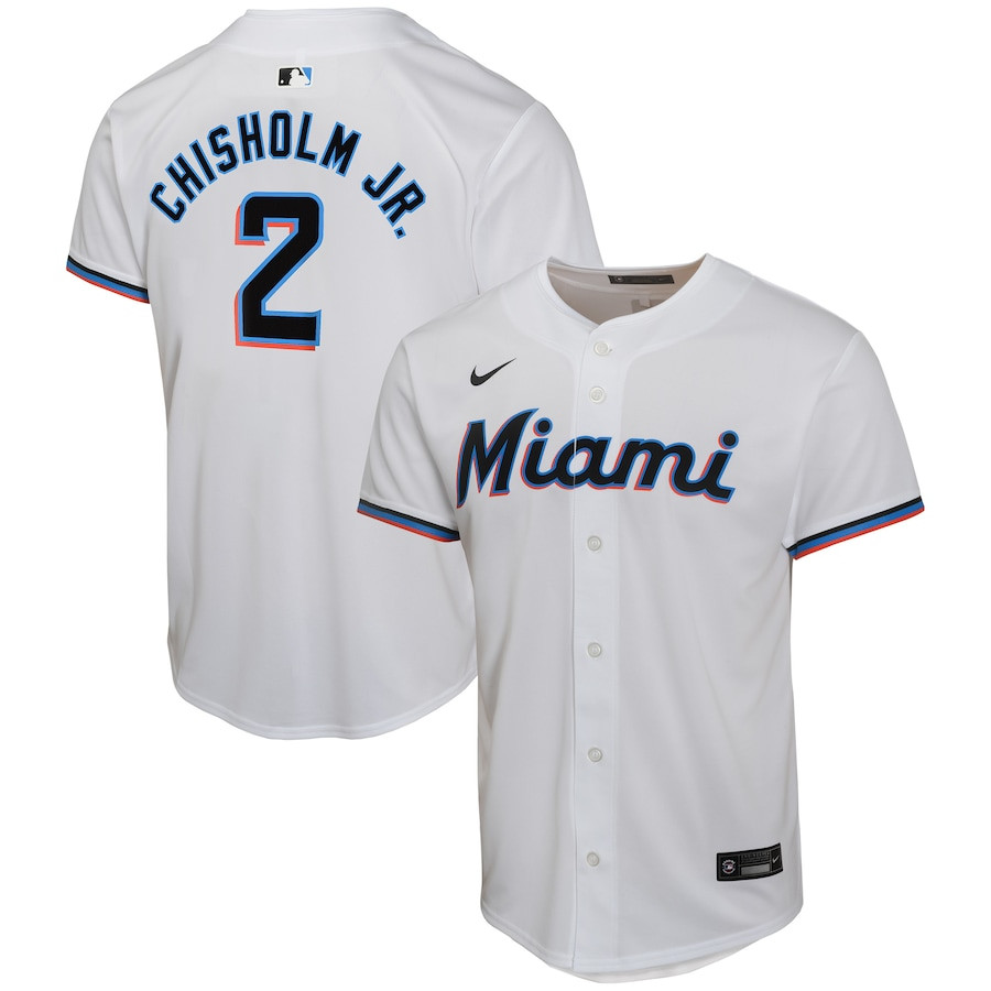 Jazz Chisholm Jr. 2 Miami Marlins Home Game White MLB Jersey Youth