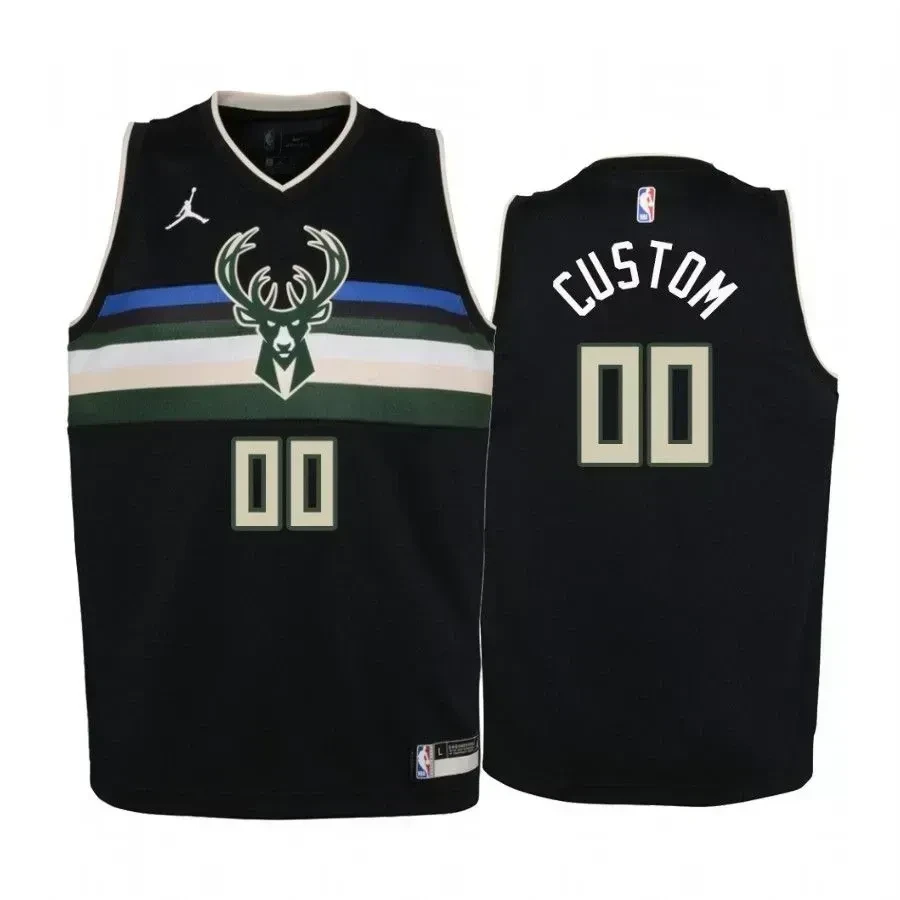 Custom Milwaukee Bucks Black Statet Jumpman NBA Jersey Youth