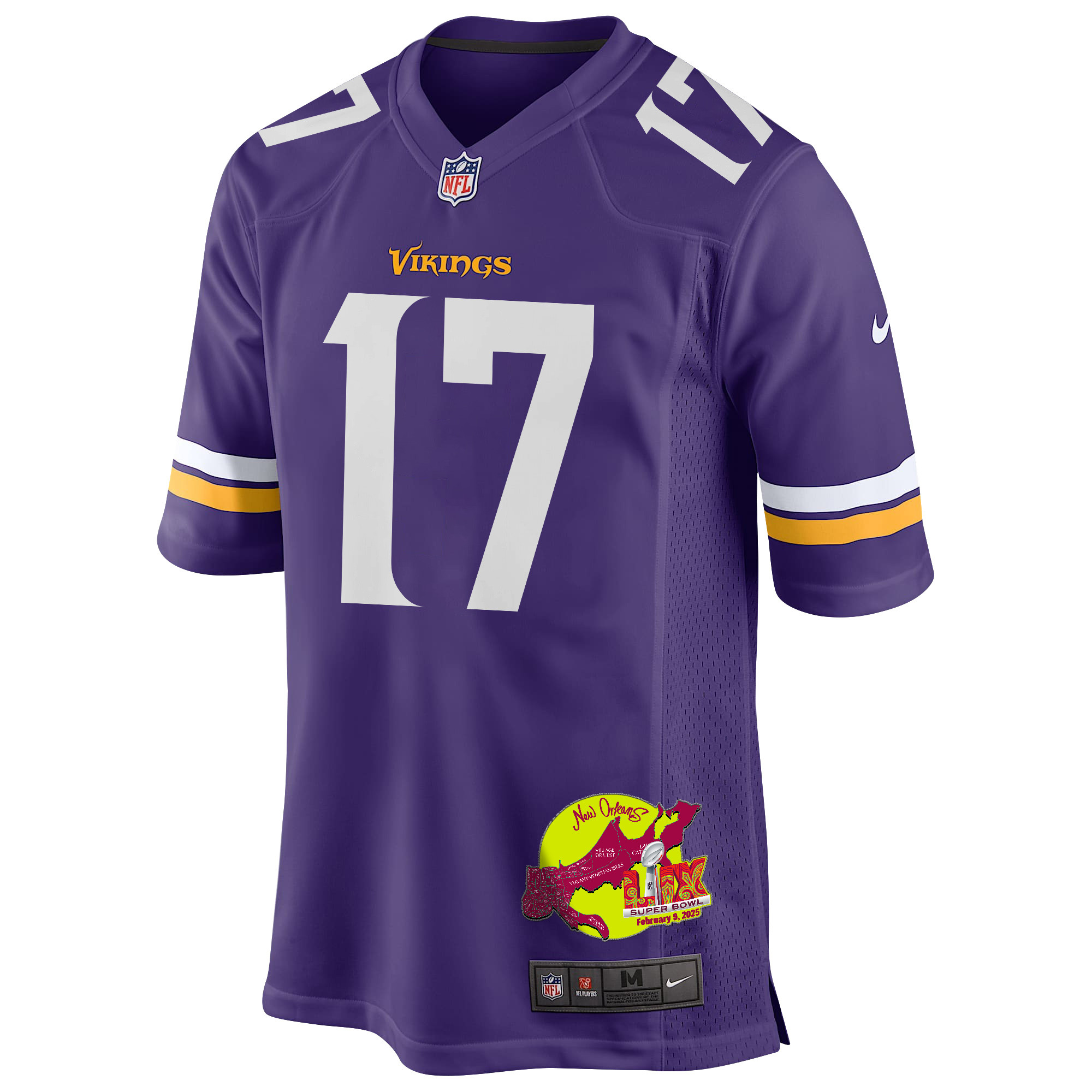 Ryan Wright 17 Minnesota Vikings Super Bowl LIX New Orleans Patch Game Purple NFL Jersey Men's