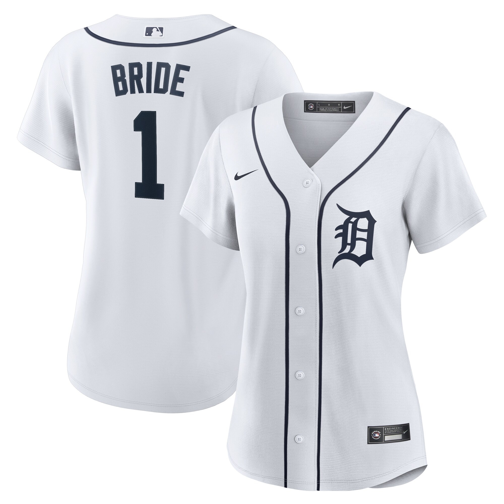 Detroit Tigers White #1 Bride Home MLB Jersey Women's