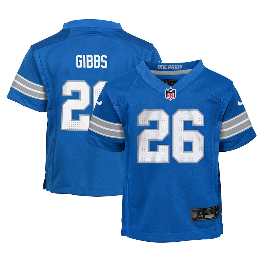 Jahmyr Gibbs 26 Detroit Lions Game Blue NFL Jersey Youth