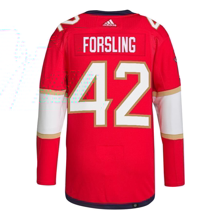 Gustav Forsling 42 Florida Panthers 2024 STANLEY CUP Final Home Breakaway Red NHL Jersey Men's