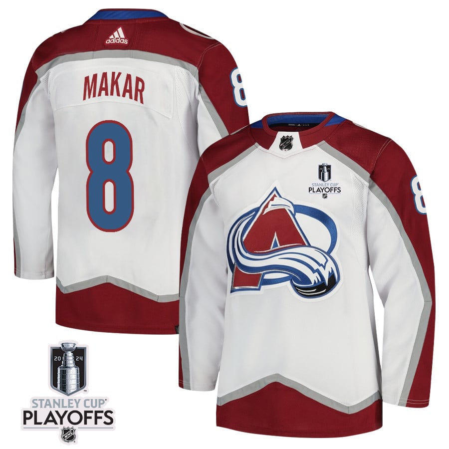 Cale Makar 8 Colorado Avalanche 2024 Playoffs Patch Away White NHL Jersey Men's