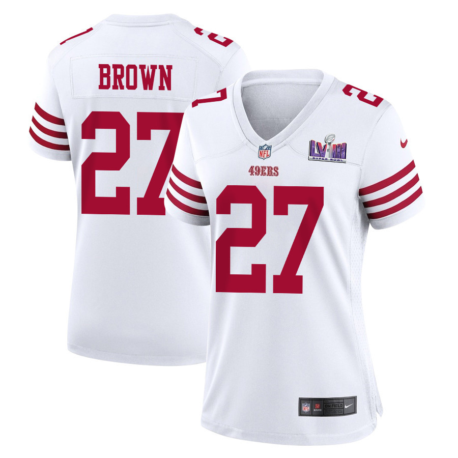 Ji'Ayir Brown 27 San Francisco 49ers Super Bowl LVIII Patch Game White NFL Jersey Women's