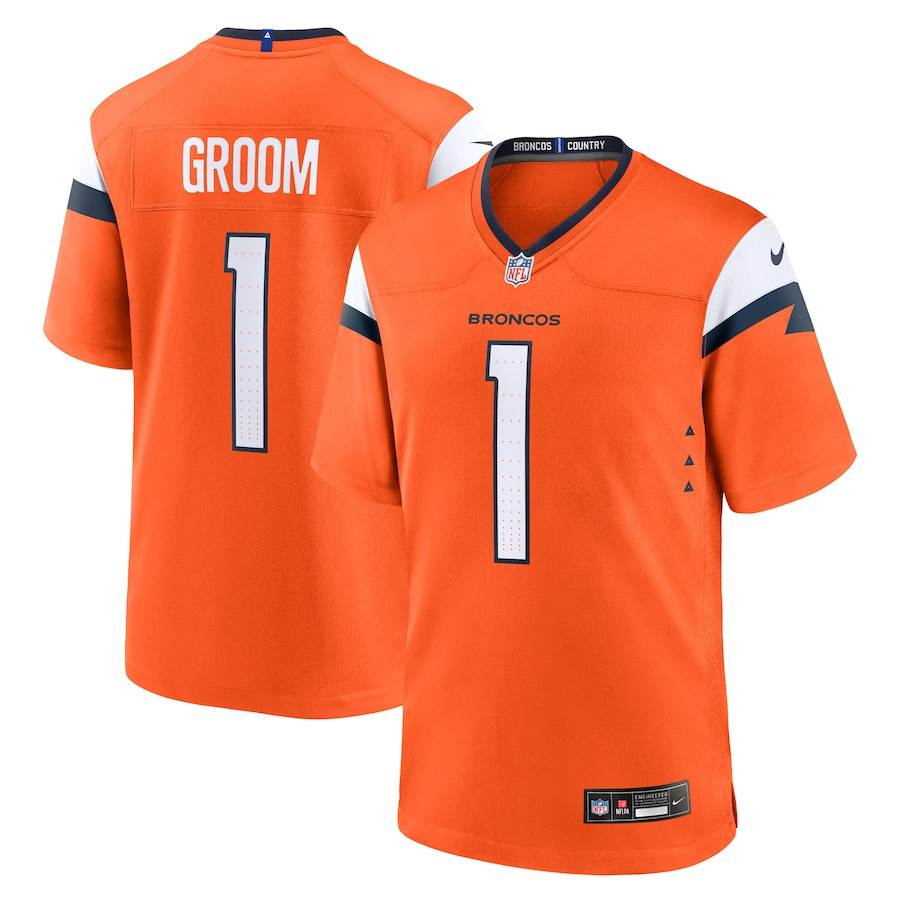 Number 1 Groom Denver Broncos Game Orange NFL Jersey Men's