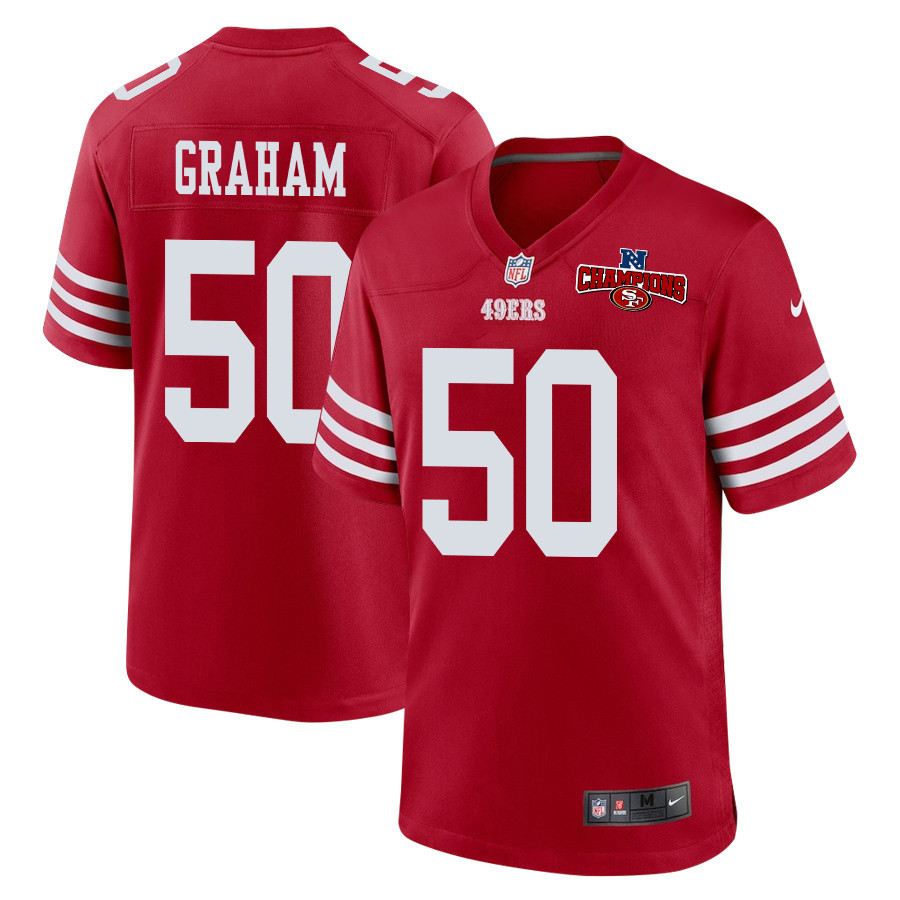 Jalen Graham 50 San Francisco 49ers NFC Champions Patch Game Scarlet NFL Jersey Men's