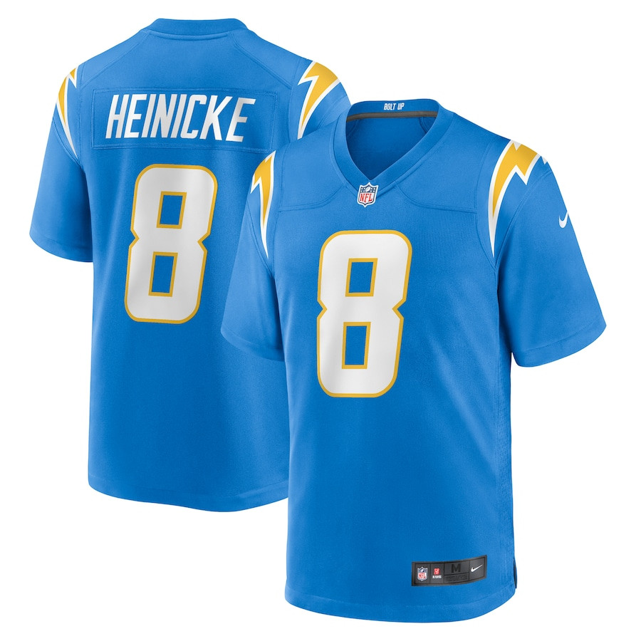 Taylor Heinicke 8 Los Angeles Chargers Team Game Powder Blue NFL Jersey Men's