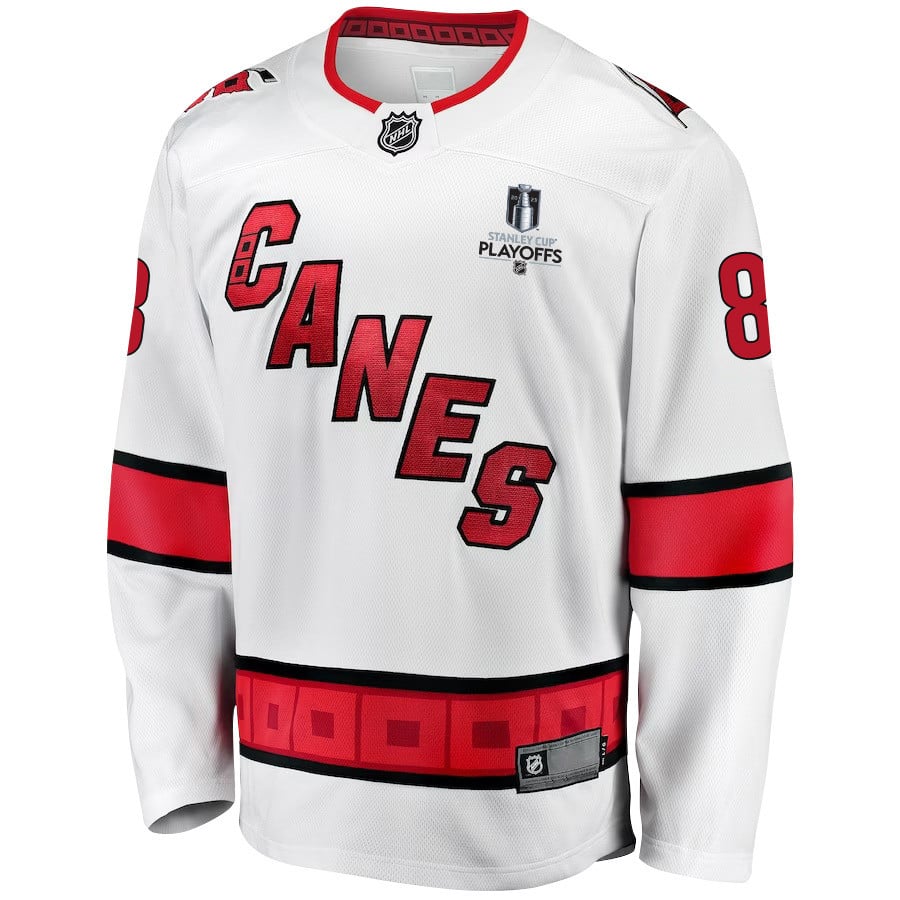 Brent Burns 8 Carolina Hurricanes Stanley Cup 2023 Playoffs Patch Away Breakaway White NHL Jersey Men's