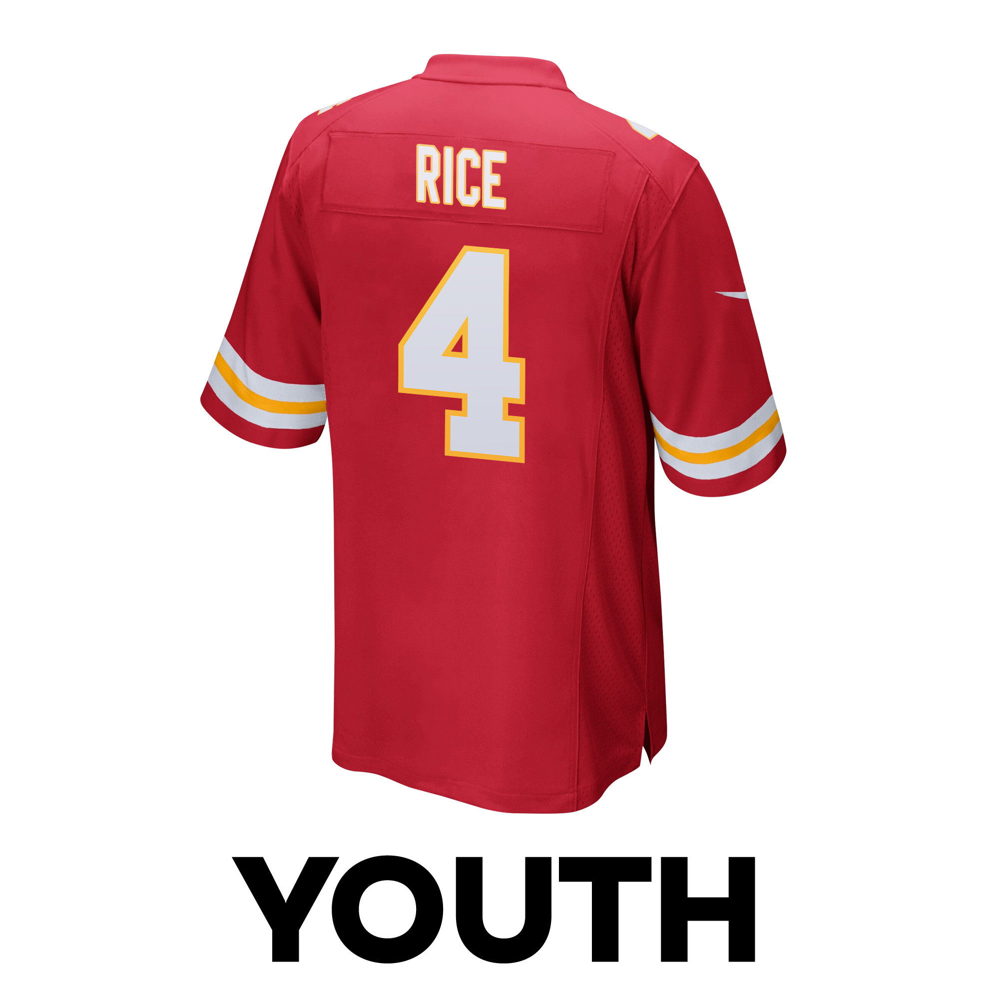 Rashee Rice 4 Kansas City Chiefs Super Bowl LVIII Champions 4 Stars Patch Game Red NFL Jersey Youth