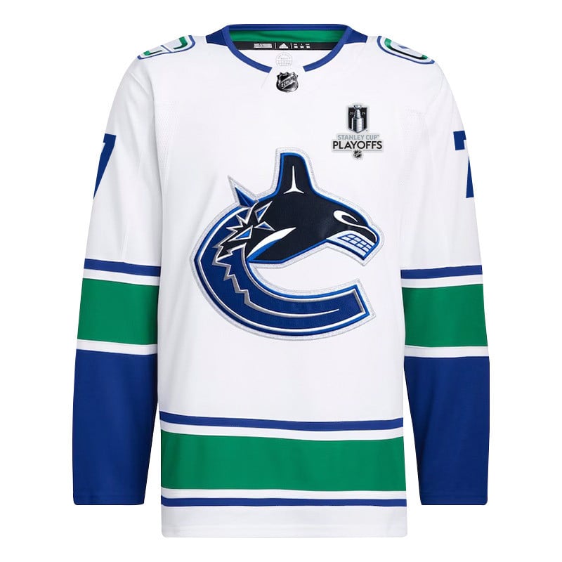 Carson Soucy 7 Vancouver Canucks 2024 Playoffs Patch Away White NHL Jersey Men's