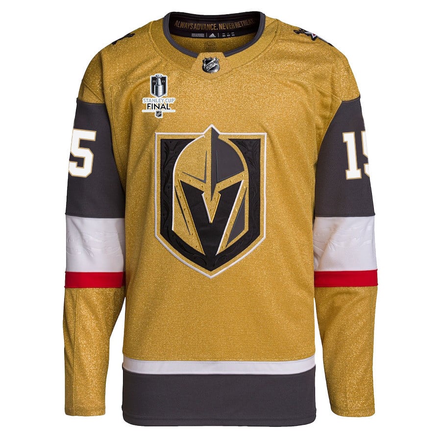 Jake Leschyshyn 15 Vegas Golden Knights Stanley Cup 2023 Final Patch Home Breakaway Gold NHL Jersey Men's