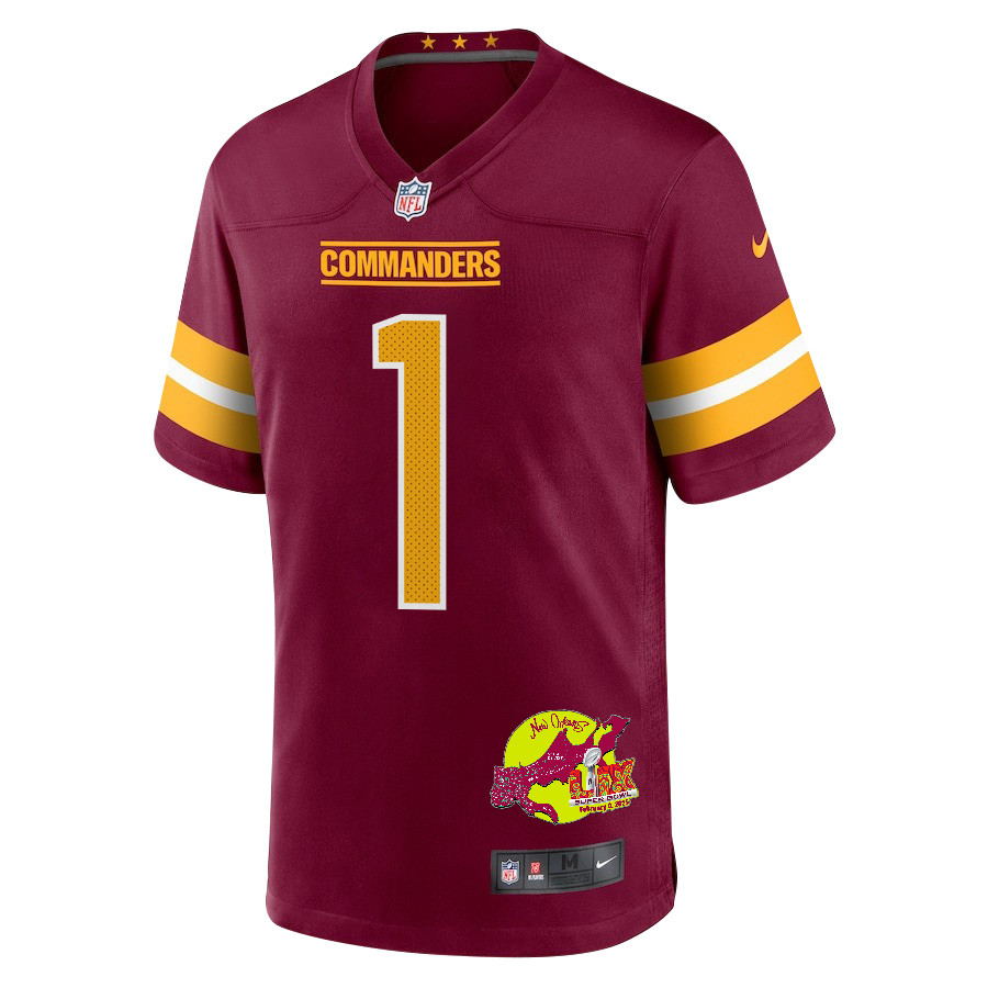 Noah Igbinoghene 1 Washington Commanders Super Bowl LIX New Orleans Patch Game Burgundy NFL Jersey Men's