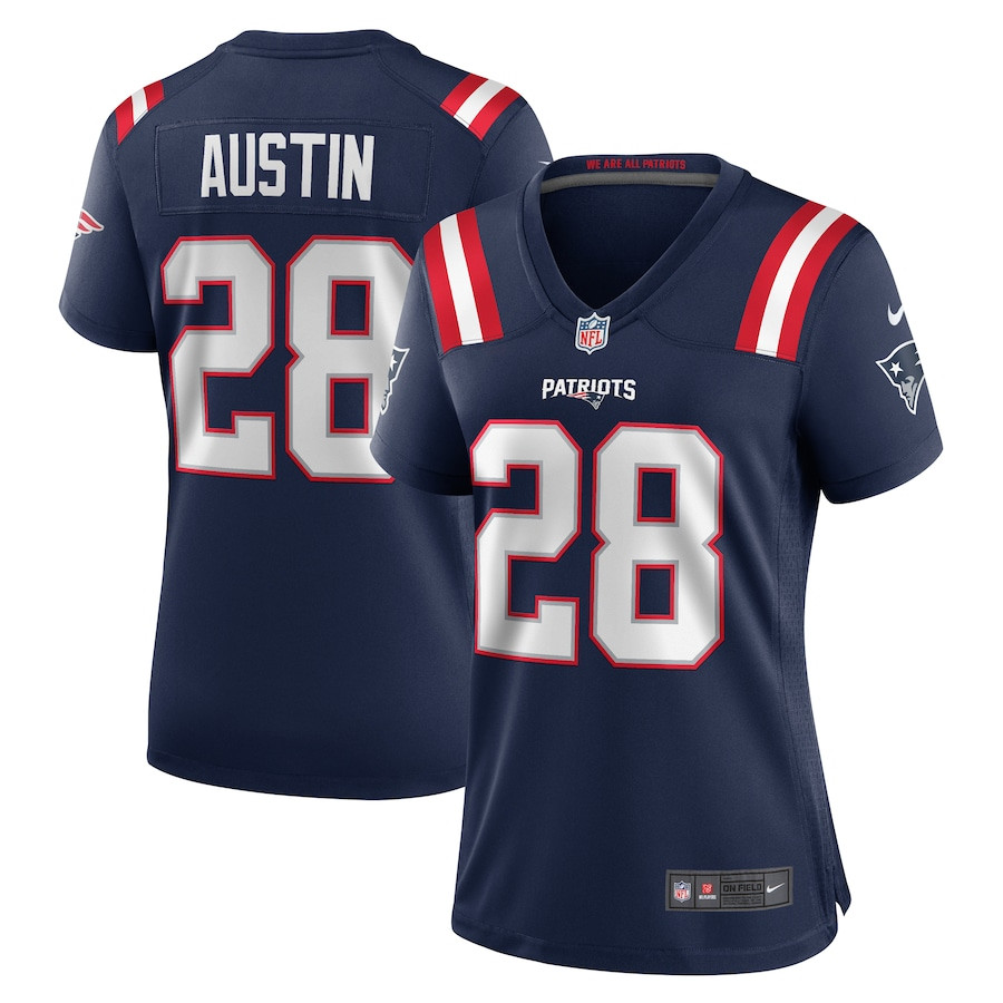 Alex Austin 28 New England Patriots Team Game Navy NFL Jersey Women's