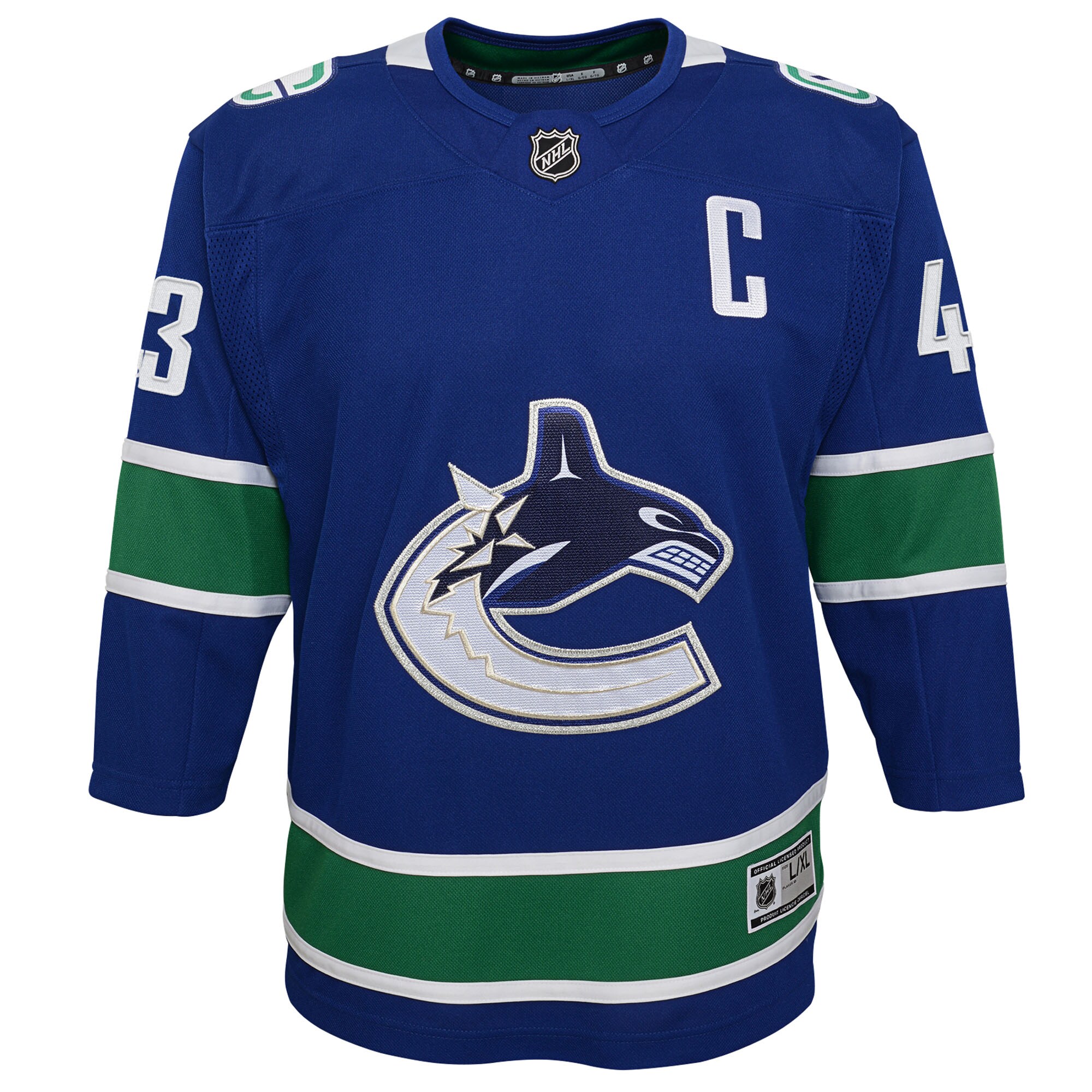Vancouver Canucks Quinn Hughes Blue Home Premier Player NHL Jersey Youth