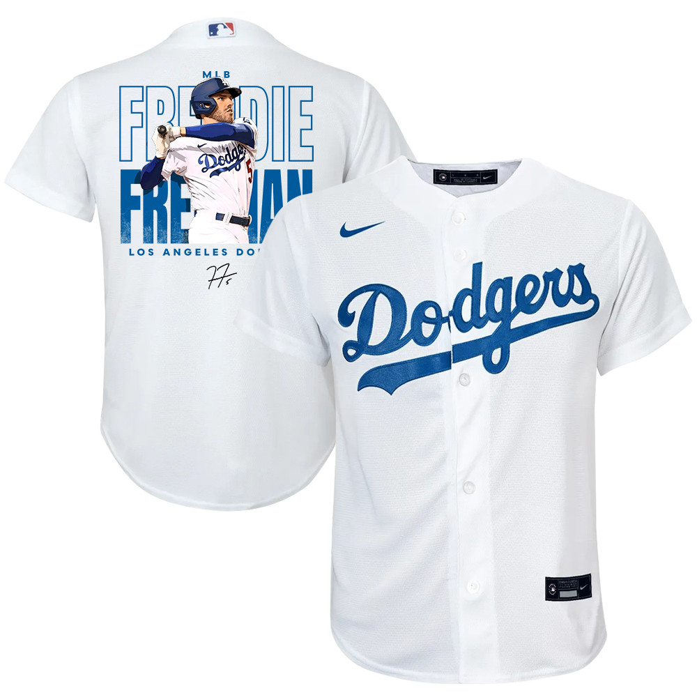 Freddie Freeman 5 Los Angeles Dodgers Signed Home Run 2023 Home Player White MLB Jersey Youth