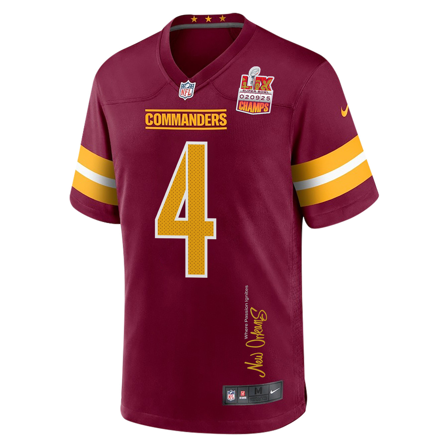 Frankie Luvu 4 Washington Commanders Super Bowl LIX Champions Patch New Orleans Where Passion Ignites' EMBROIDERED Game Burgundy NFL Jersey Men's