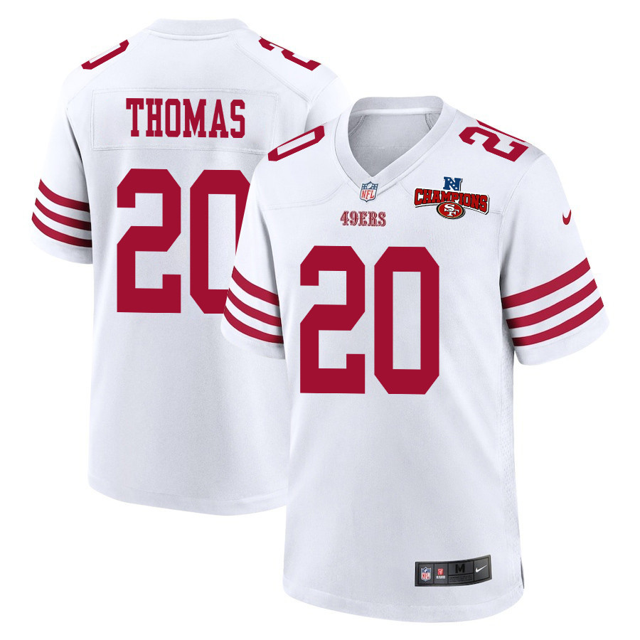 Ambry Thomas 20 San Francisco 49ers NFC Champions Patch Game White NFL Jersey Men's