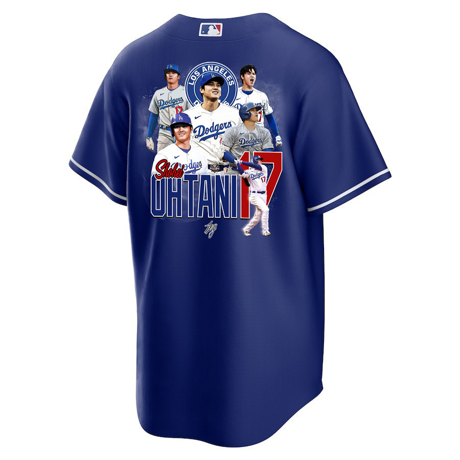 Shohei Ohtani 17 Los Angeles Dodgers Signed Collage Arts 2023 Alternate Royal MLB Jersey Men's
