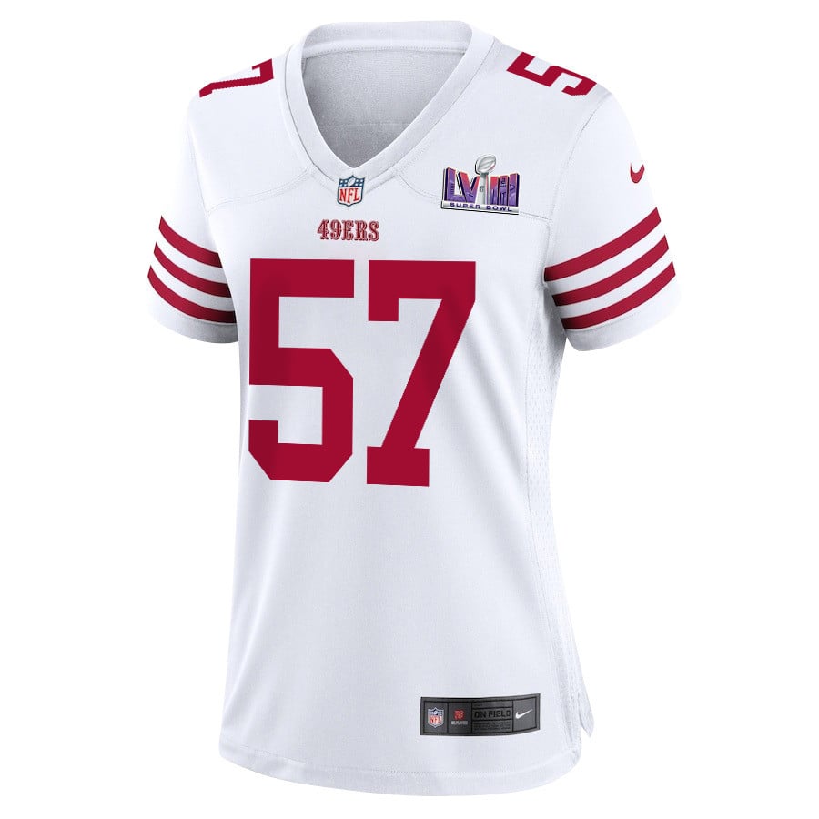 Dre Greenlaw 57 San Francisco 49ers Super Bowl LVIII Patch Game White NFL Jersey Women's