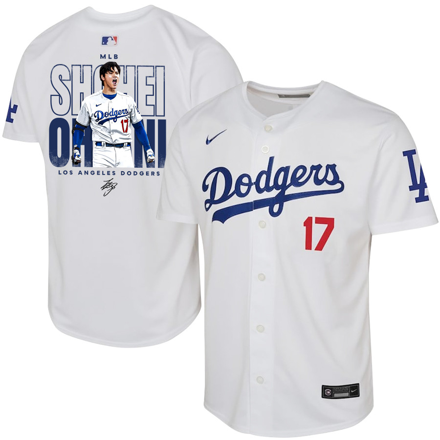 Shohei Ohtani 17 Los Angeles Dodgers Signed ShoTime 2023 Home White MLB Jersey Youth