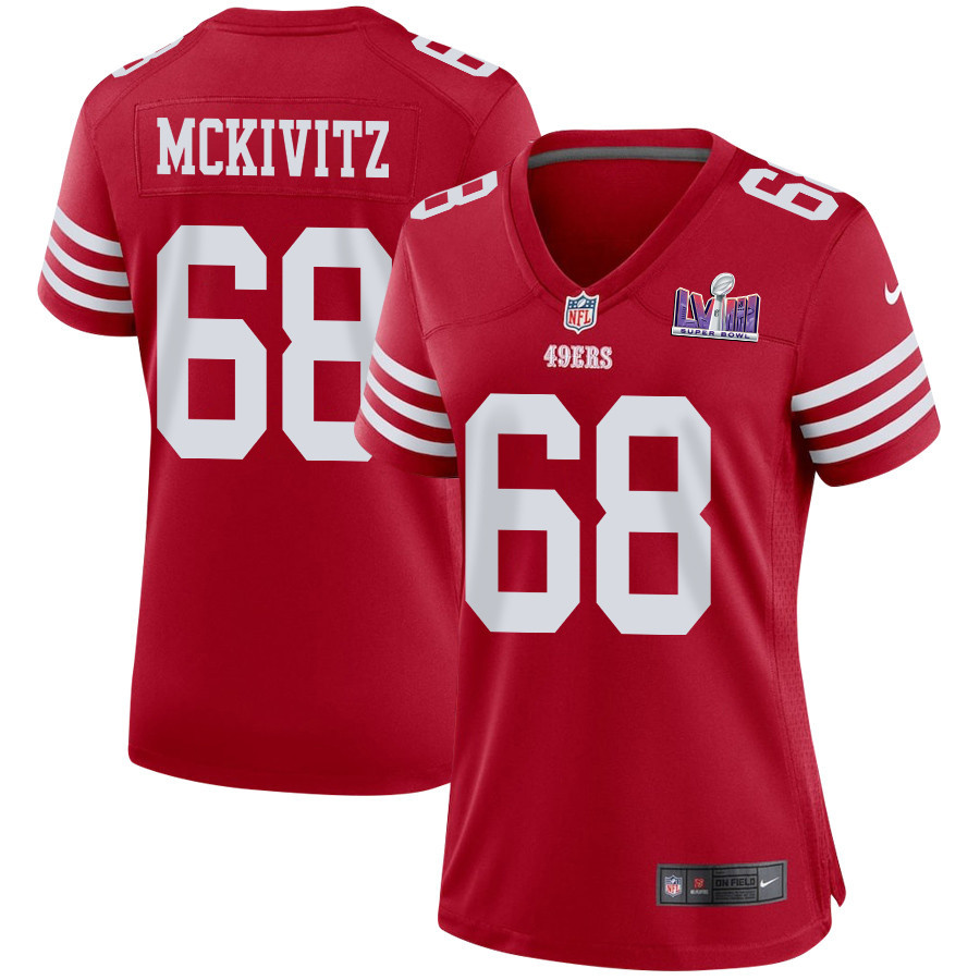 Colton McKivitz 68 San Francisco 49ers Super Bowl LVIII Patch Game Scarlet NFL Jersey Women's