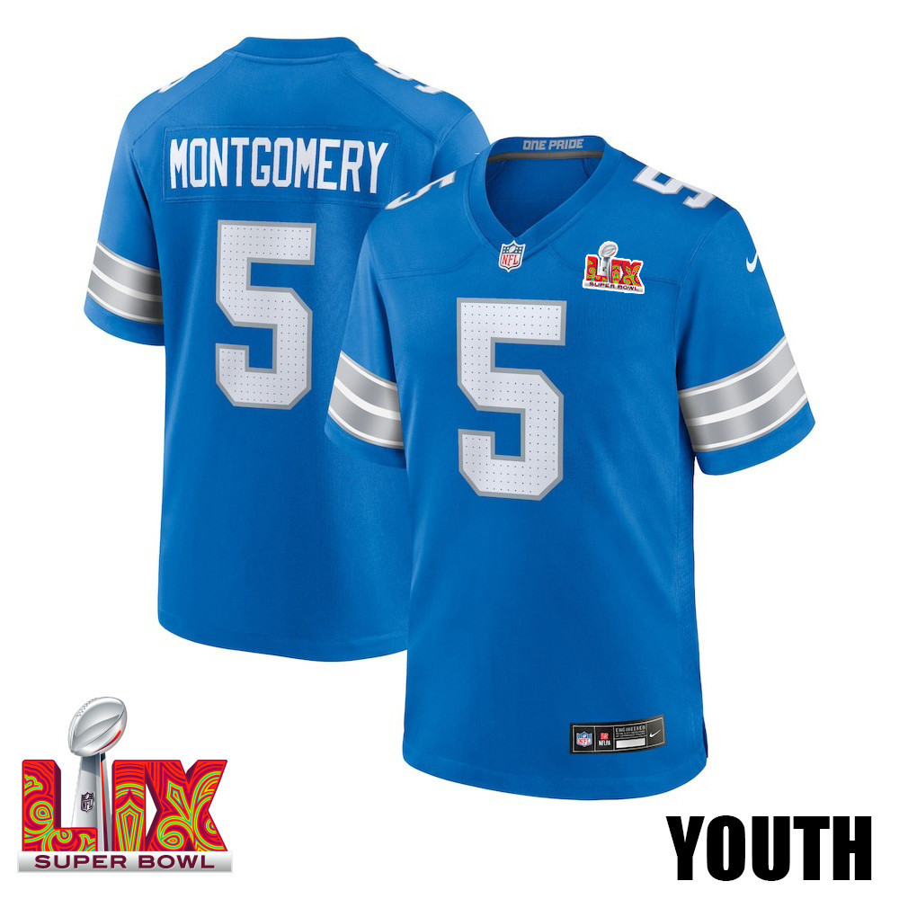 David Montgomery #5 Detroit Lions Super Bowl LIX Blue NFL Jersey Youth