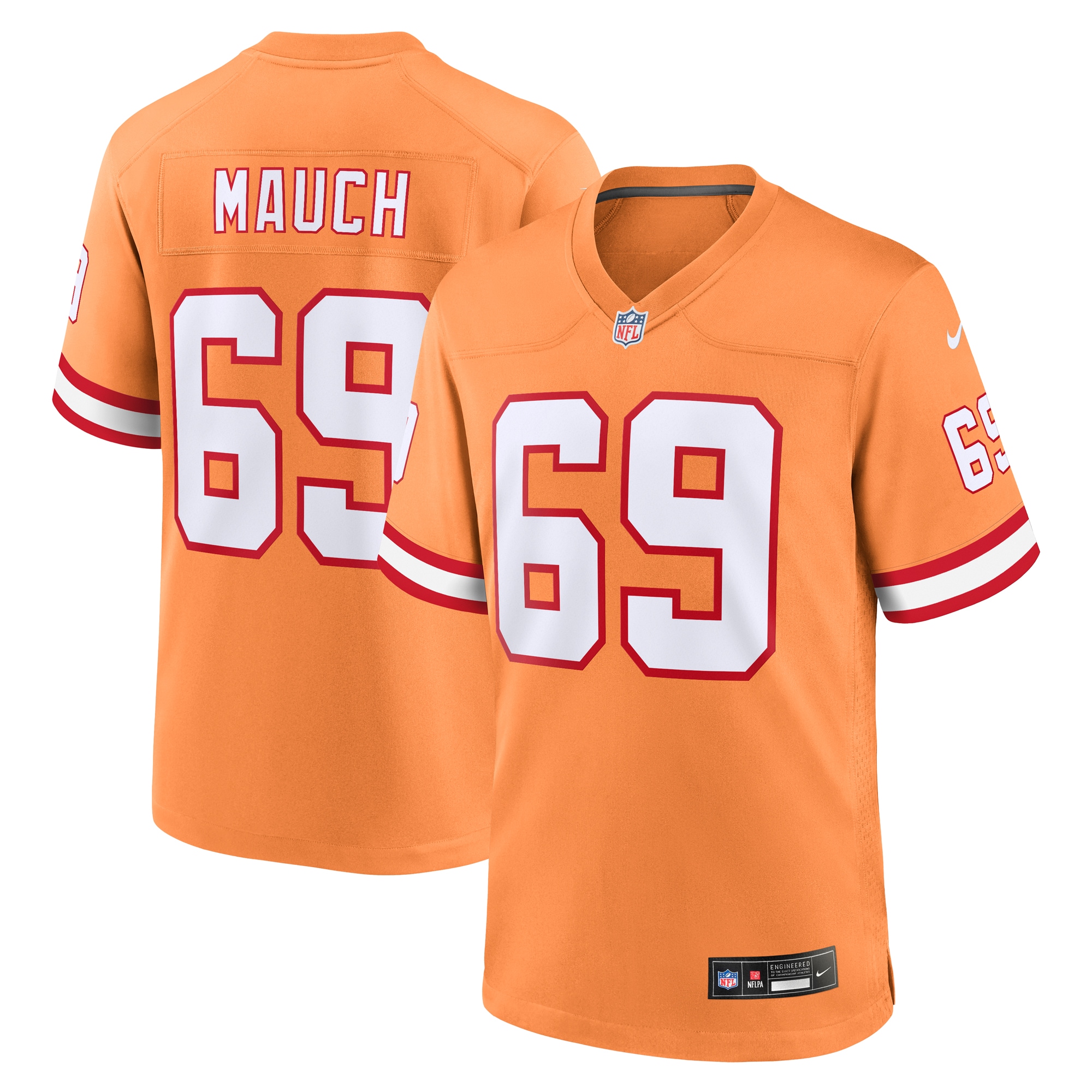 Tampa Bay Buccaneers Cody Mauch Orange Throwback Game NFL Jersey Men's