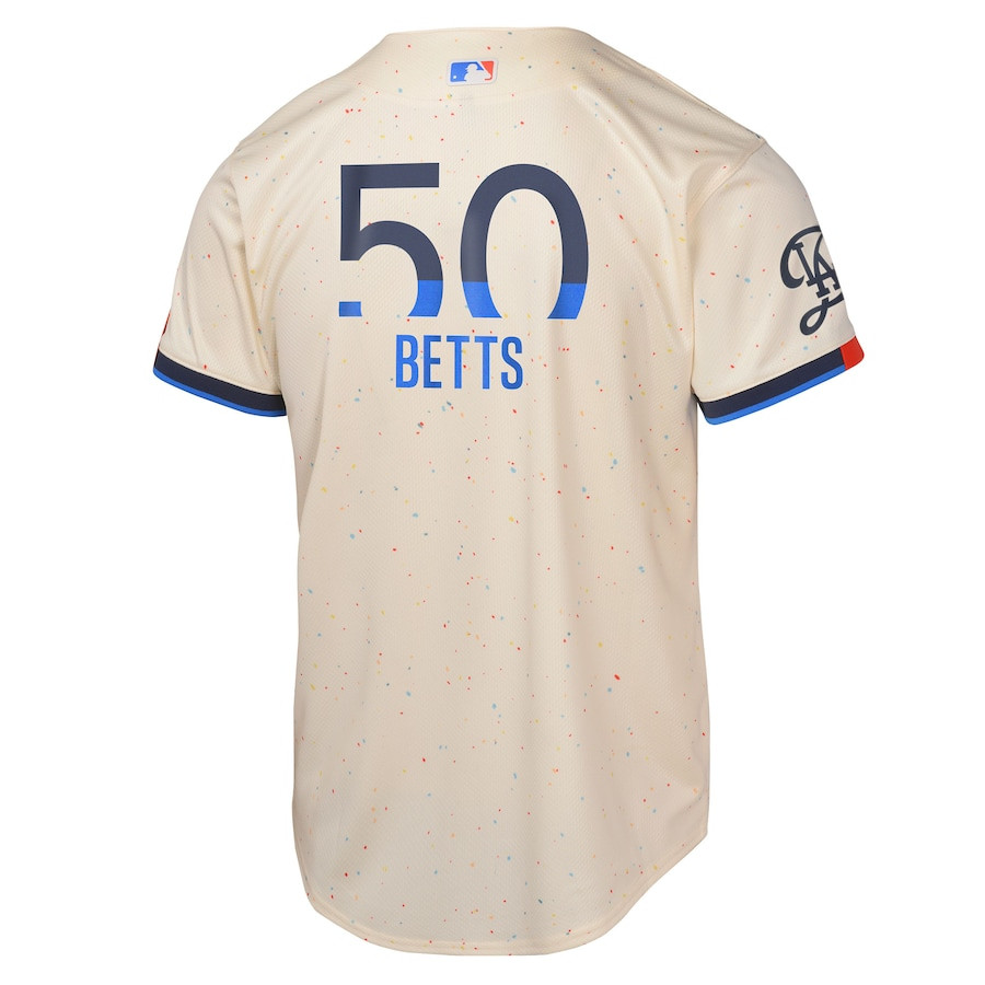 Mookie Betts 50 Los Angeles Dodgers 2024 City Connect Limited Cream MLB Jersey Youth